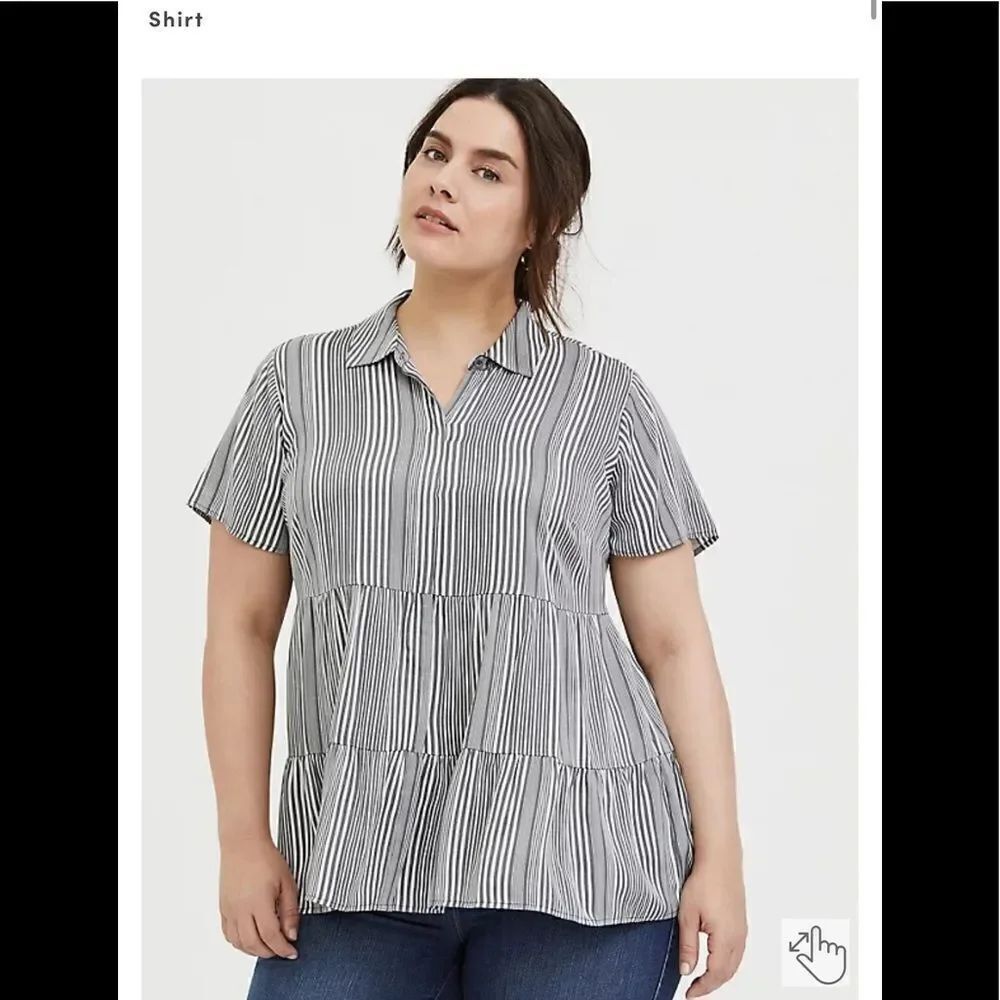 Torrid GREY STRIPE TWILL BUTTON FRONT SHIRRED BABYDOLL SHIRT size 3